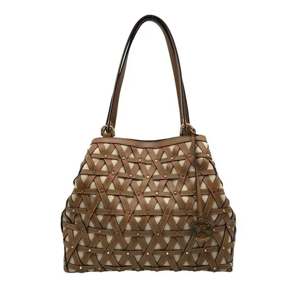 Michael Kors Tan Leather & Canvas Large Brooklyn Tote Bag - Picture 1 of 10